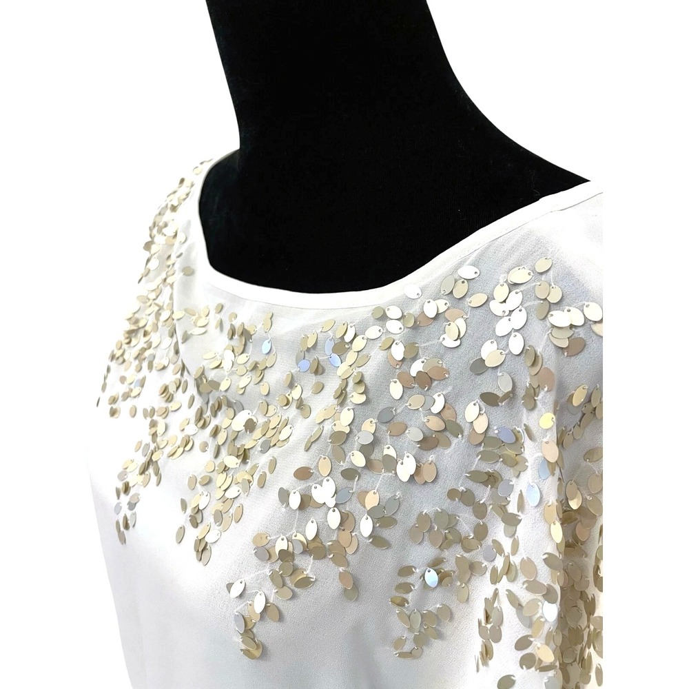 Cache Womens Cold Shoulder Dolman Blouse Top Size XS Cream Chiffon Sequin Trim - Picture 4 of 12